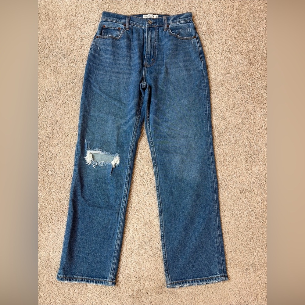 Abercrombie Ankle Ultra High Rise Dark Wash Distressed Jeans Curve Love Sz 6/28